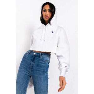Champion Women's Reverse Weave Cropped  Hoodie In White